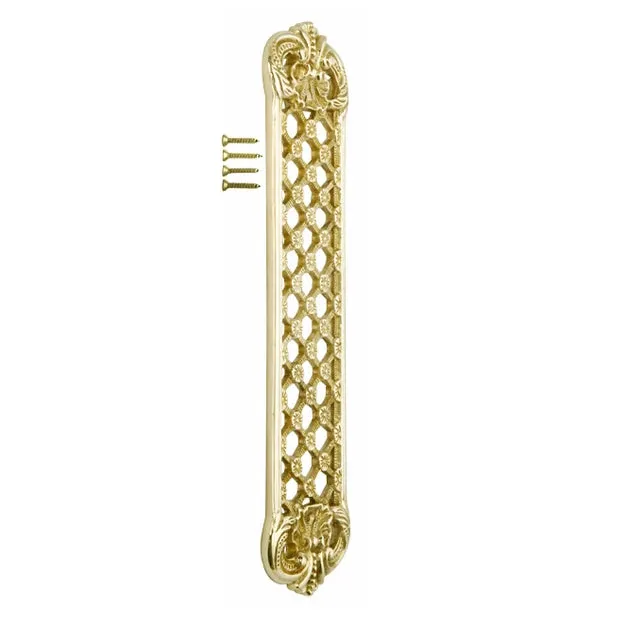12 Inch Solid Brass Finger Push Plate: Trellis Lattice Work (Polished Brass Finish)