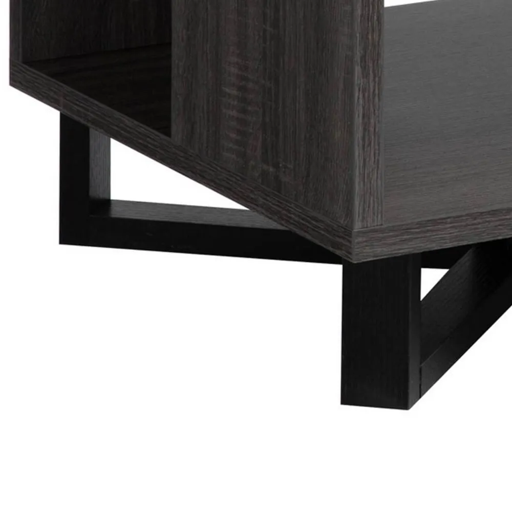 47 Inch Modern Coffee Table, Abstract Style, Open Shelf, Distressed Gray By Casagear Home