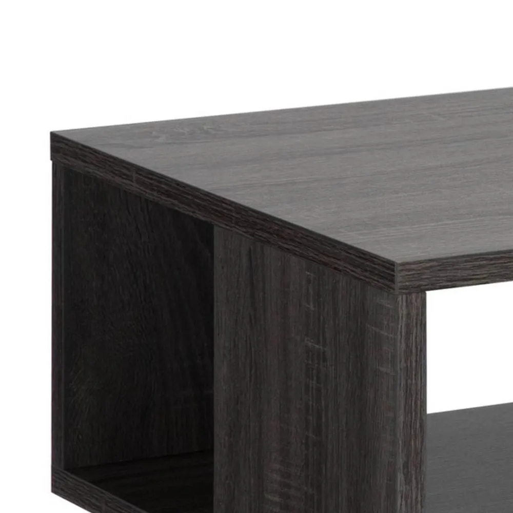 47 Inch Modern Coffee Table, Abstract Style, Open Shelf, Distressed Gray By Casagear Home