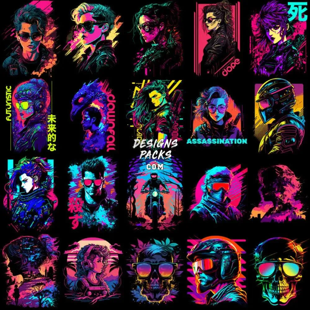 99 Neo Retro Future Streetwear Designs Bundle PNG   EPS