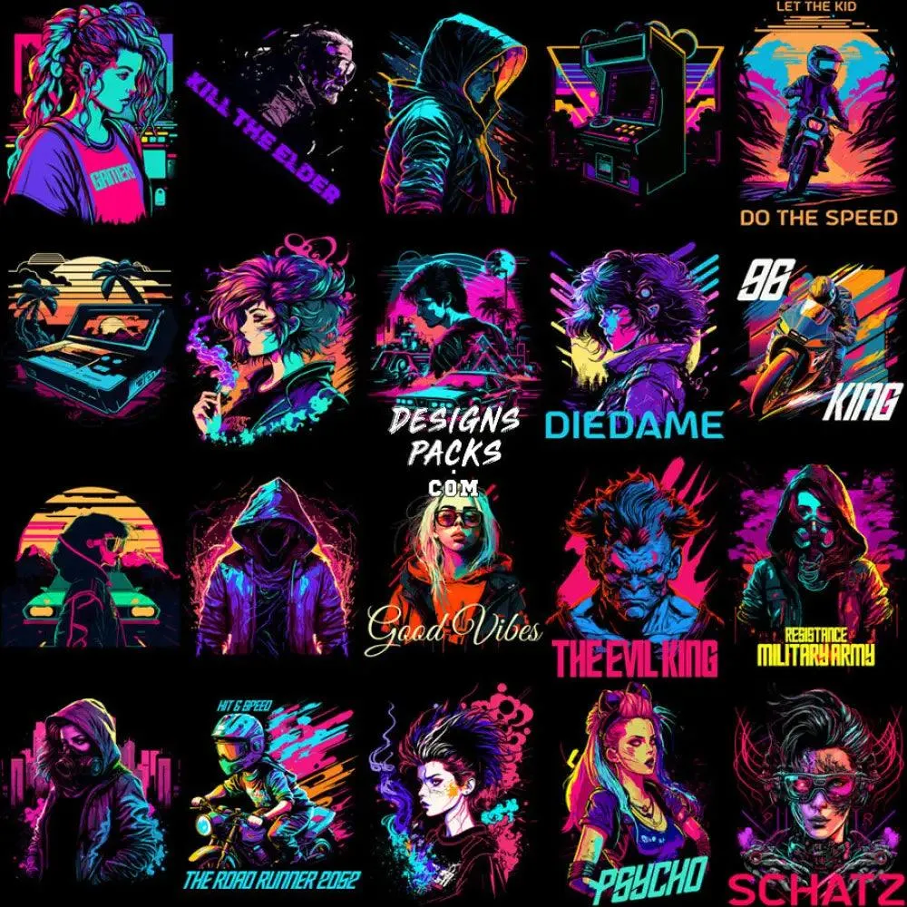 99 Neo Retro Future Streetwear Designs Bundle PNG   EPS