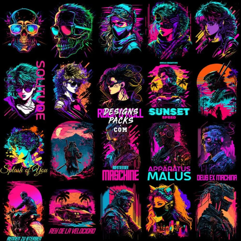 99 Neo Retro Future Streetwear Designs Bundle PNG   EPS