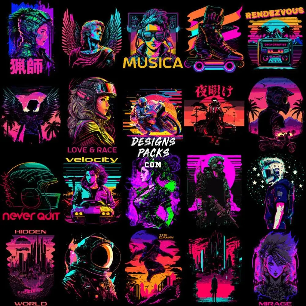 99 Neo Retro Future Streetwear Designs Bundle PNG   EPS
