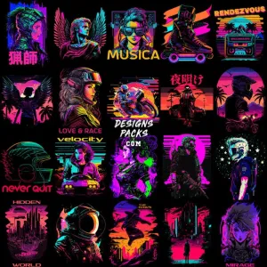 99 Neo Retro Future Streetwear Designs Bundle PNG   EPS