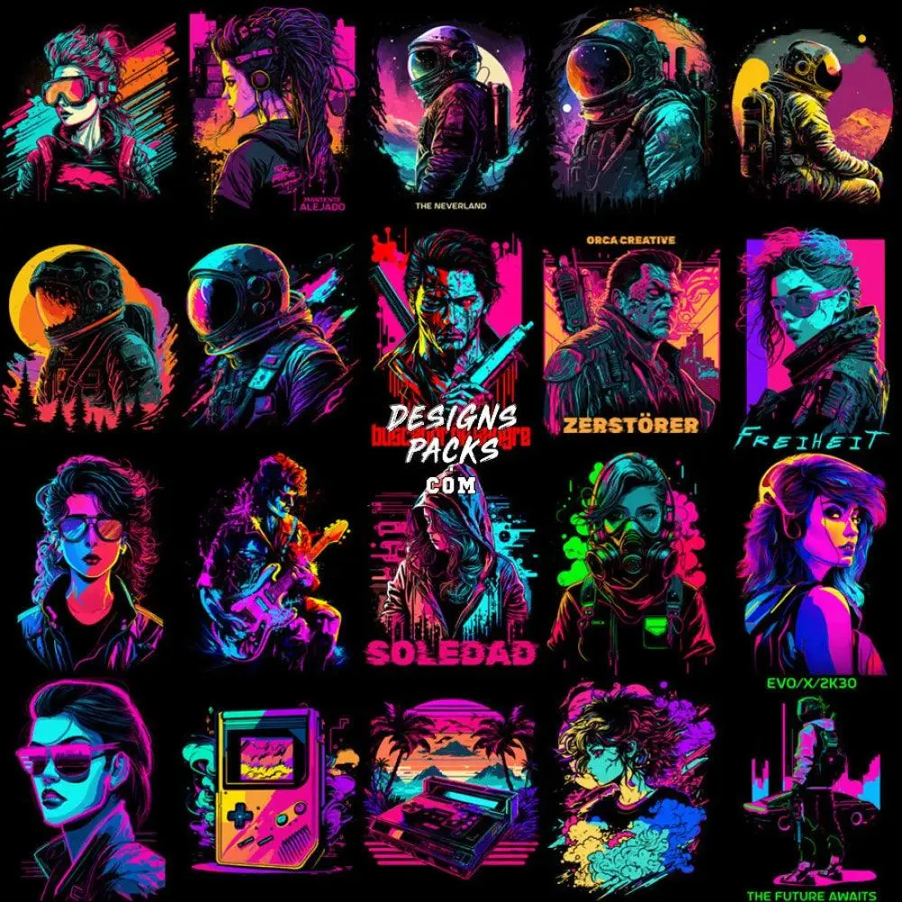 99 Neo Retro Future Streetwear Designs Bundle PNG   EPS