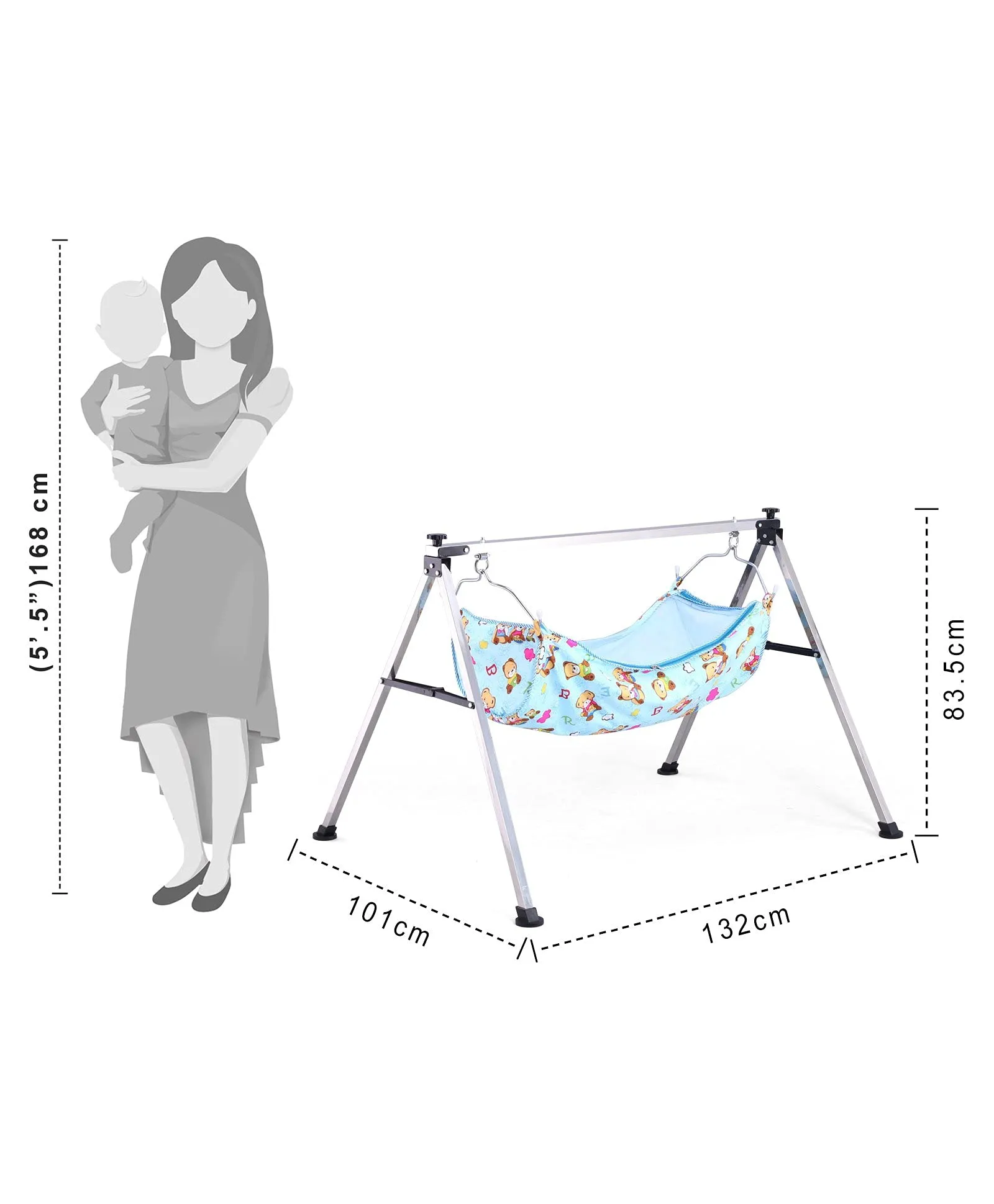 A TO Z HUB Baby Swing Cradle: Portable Folding Jhula/Ghodiyu/with Free Cotton Hammock - Create a Soothing Oasis for Your Precious Little One (Square Pipe Black)