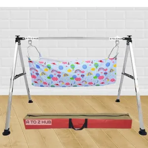 A TO Z HUB Baby Swing Cradle: Portable Folding Jhula/Ghodiyu/with Free Cotton Hammock - Create a Soothing Oasis for Your Precious Little One (Square Pipe Black)
