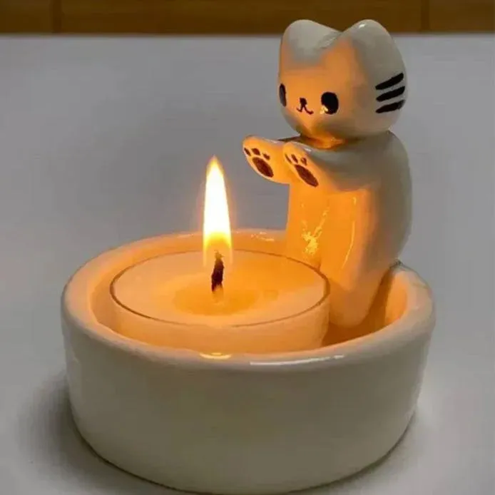 Adorable Cartoon Kitten Candle Holder