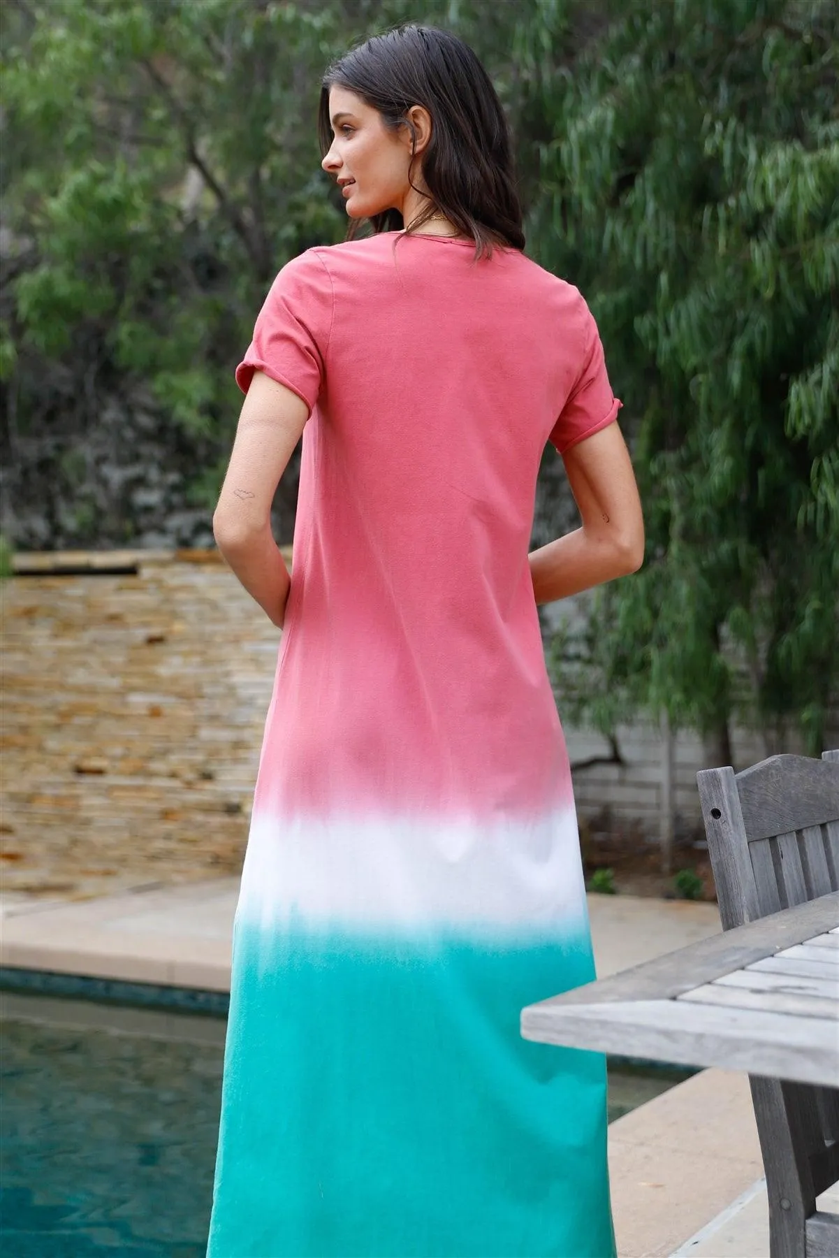 Brick Multi Color Cotton Tie-Dye V-Neck Maxi Dress /2-2-2