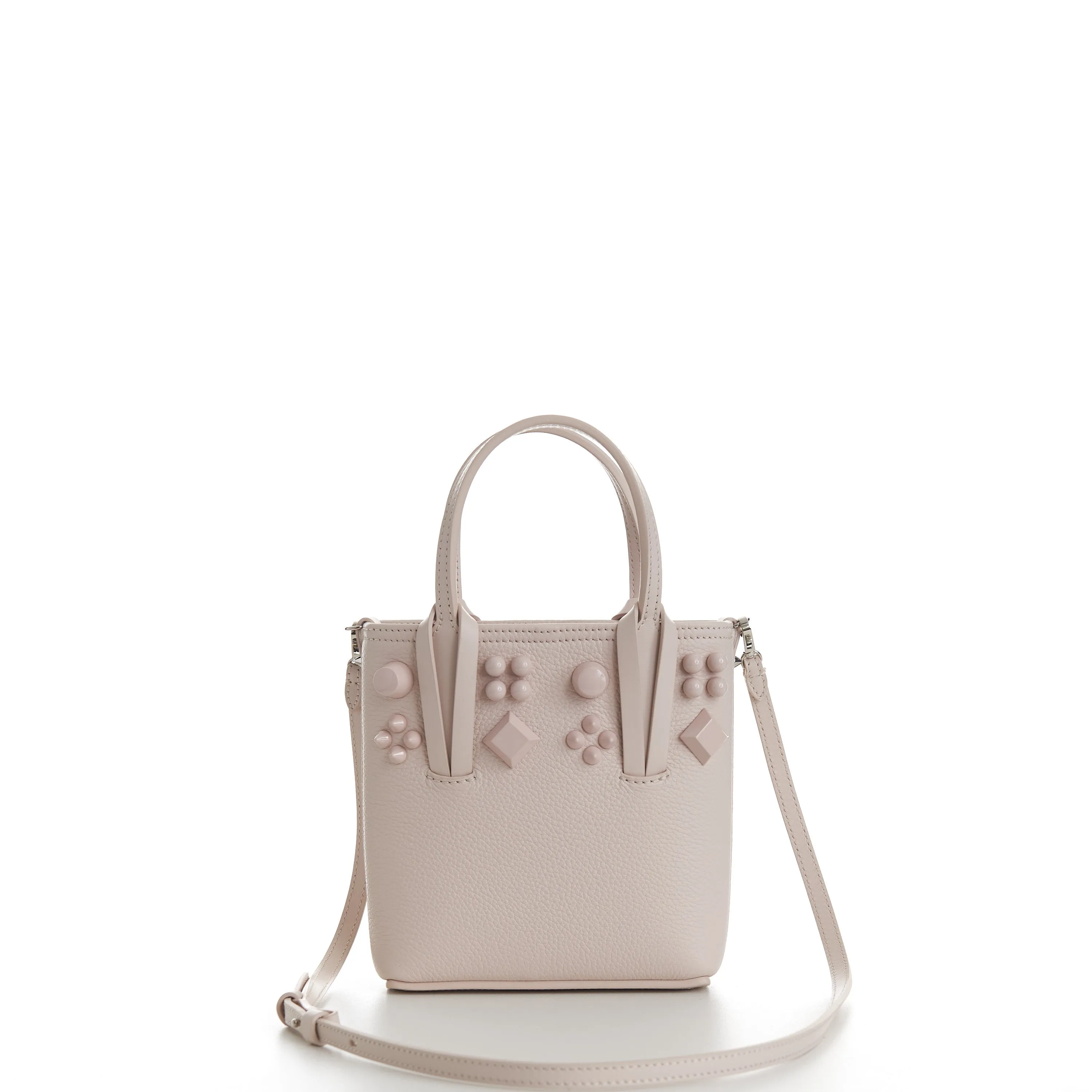 Cabata N/S Mini Bag - Milk White Leather, Tonal Spikes