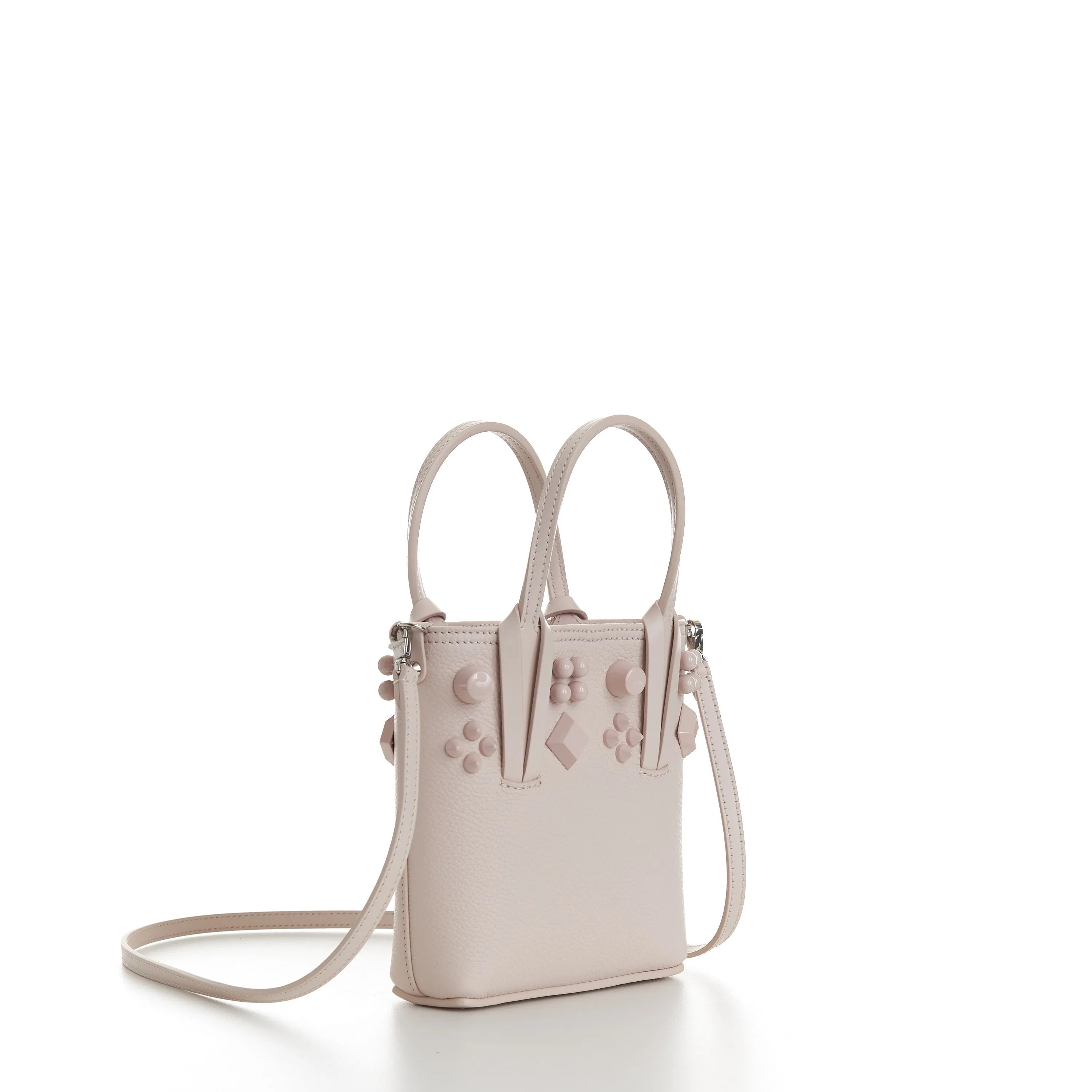 Cabata N/S Mini Bag - Milk White Leather, Tonal Spikes