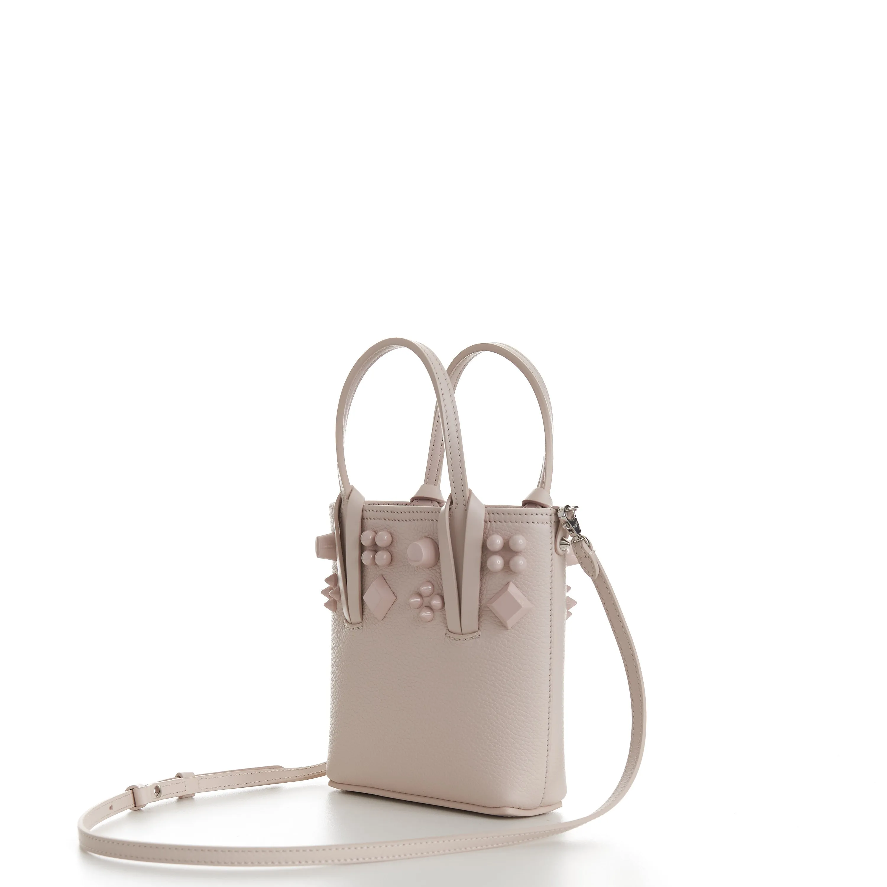 Cabata N/S Mini Bag - Milk White Leather, Tonal Spikes
