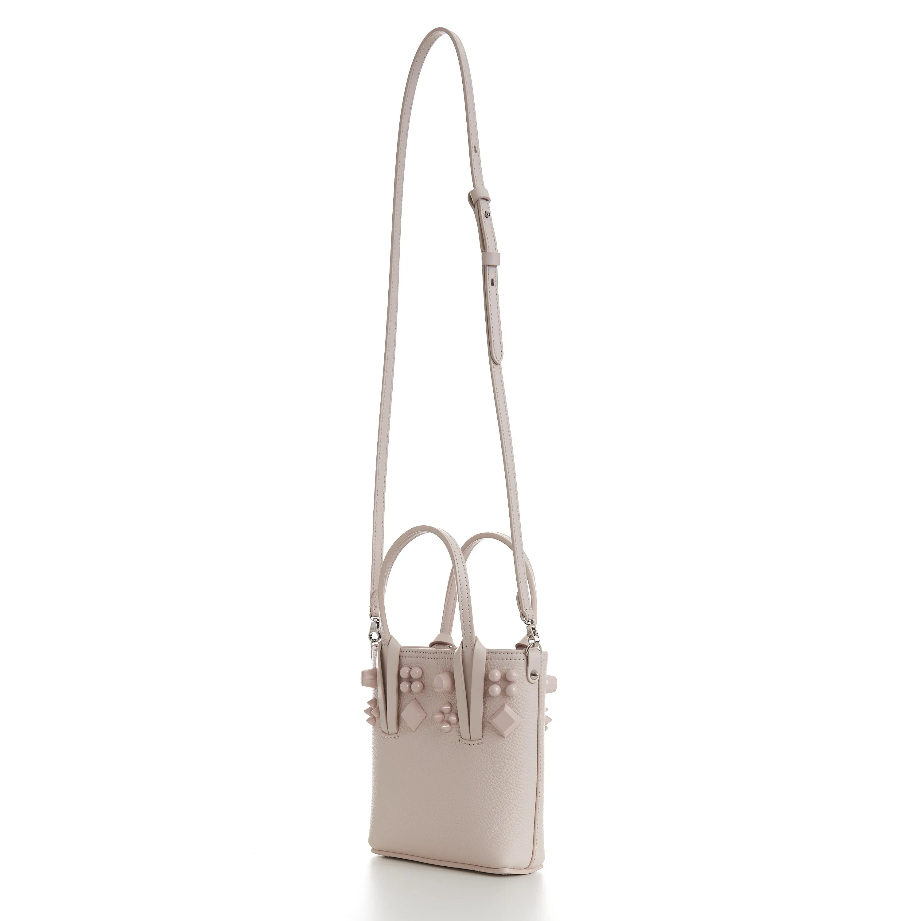 Cabata N/S Mini Bag - Milk White Leather, Tonal Spikes
