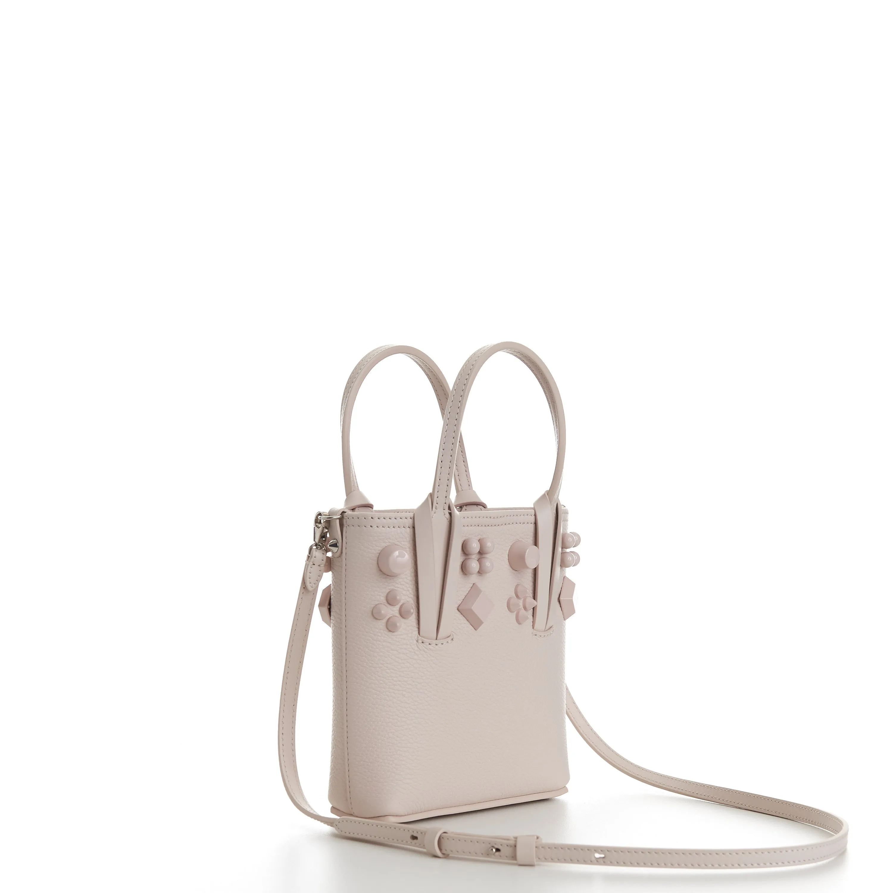 Cabata N/S Mini Bag - Milk White Leather, Tonal Spikes