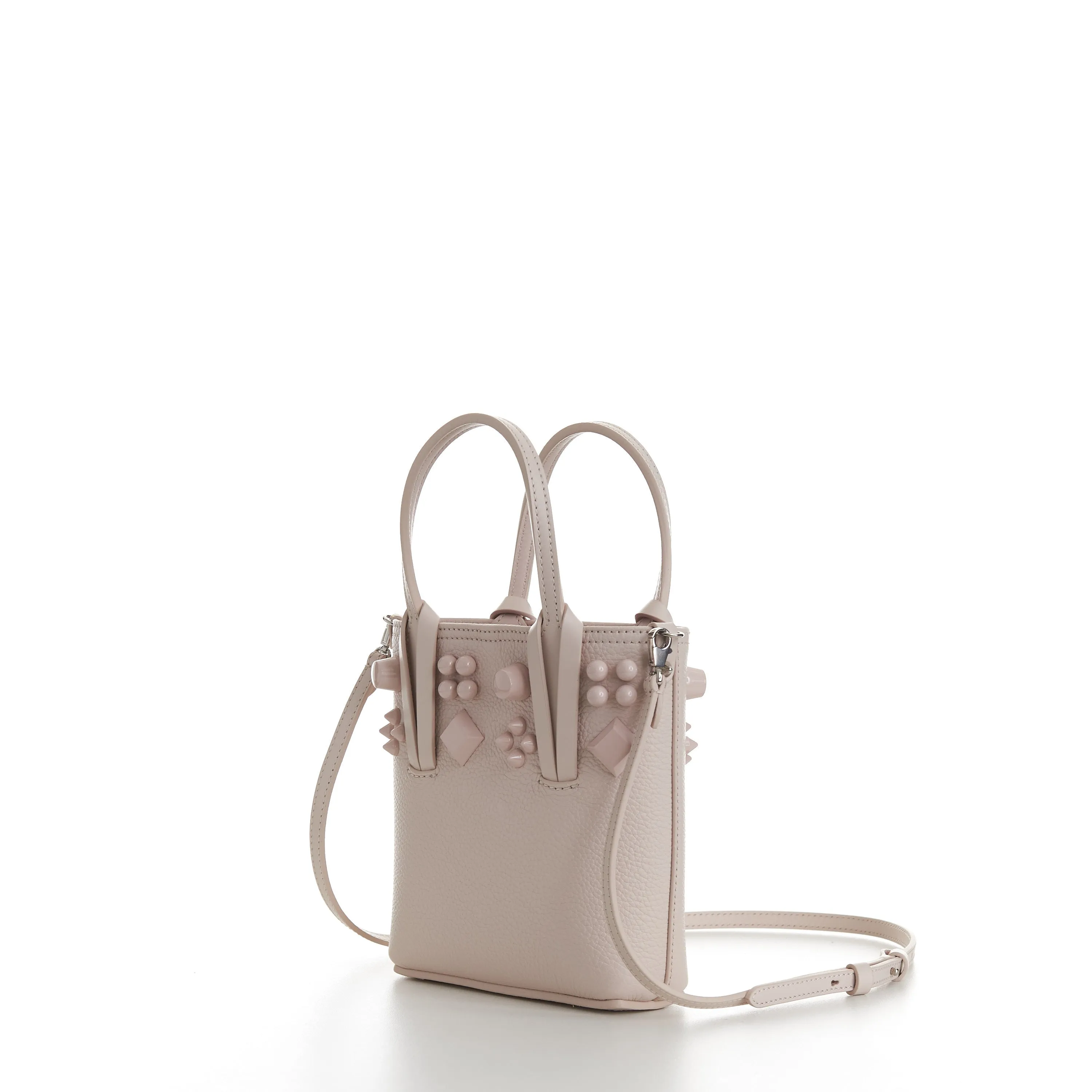 Cabata N/S Mini Bag - Milk White Leather, Tonal Spikes