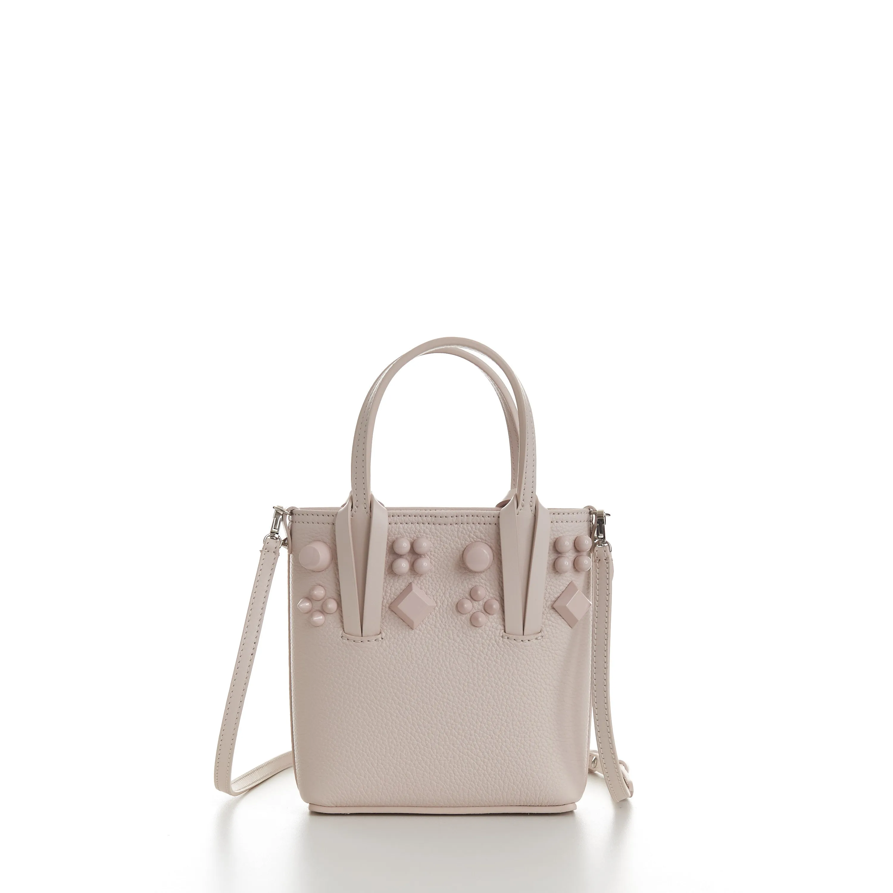 Cabata N/S Mini Bag - Milk White Leather, Tonal Spikes