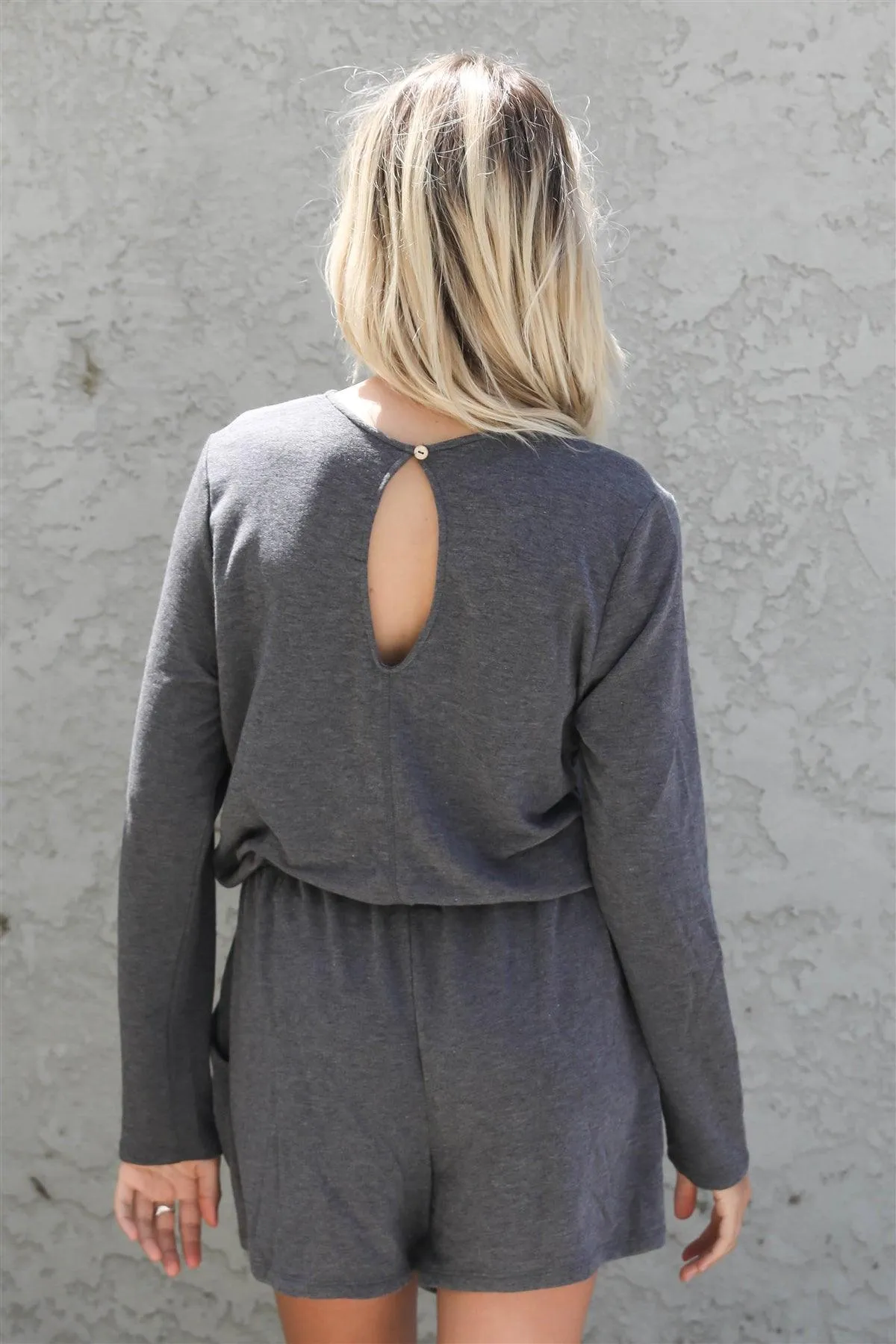 Charcoal Jumpsuit Long Sleeve Adjustable Drawstring  Romper /1-1-1