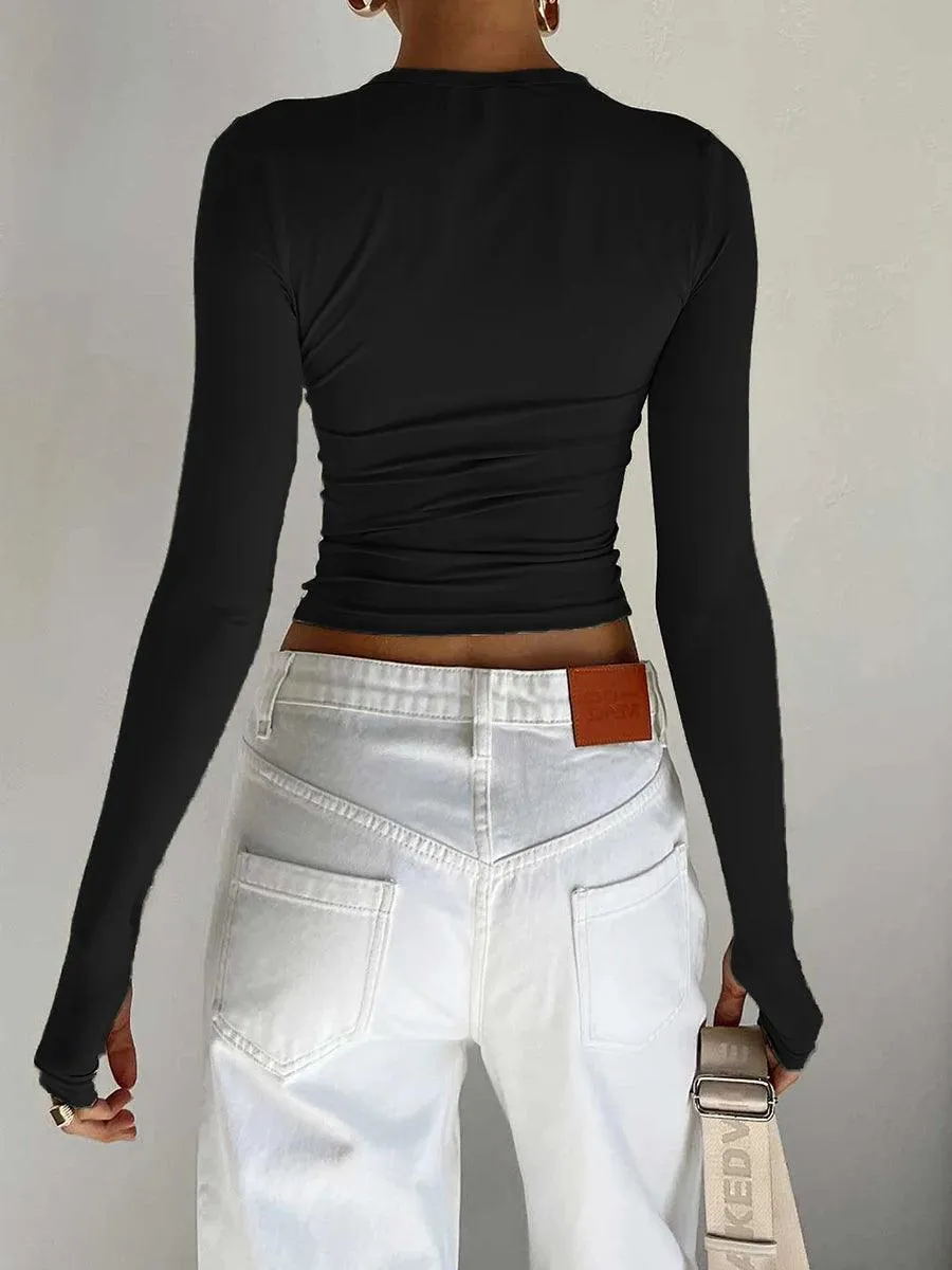Chic Thumb Hole Crop Top: Stylish Must-Have for Women
