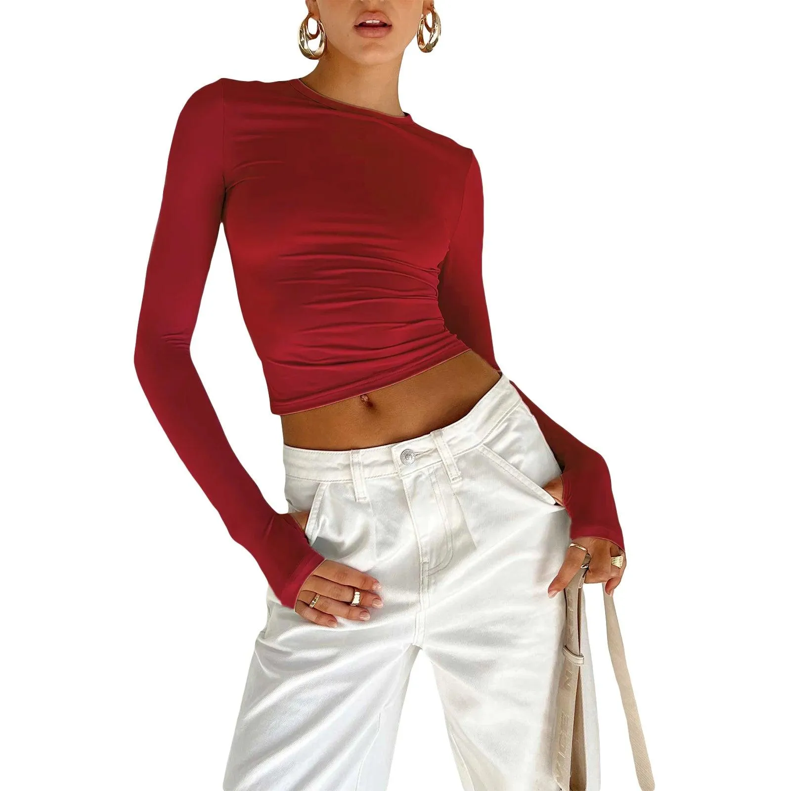 Chic Thumb Hole Crop Top: Stylish Must-Have for Women