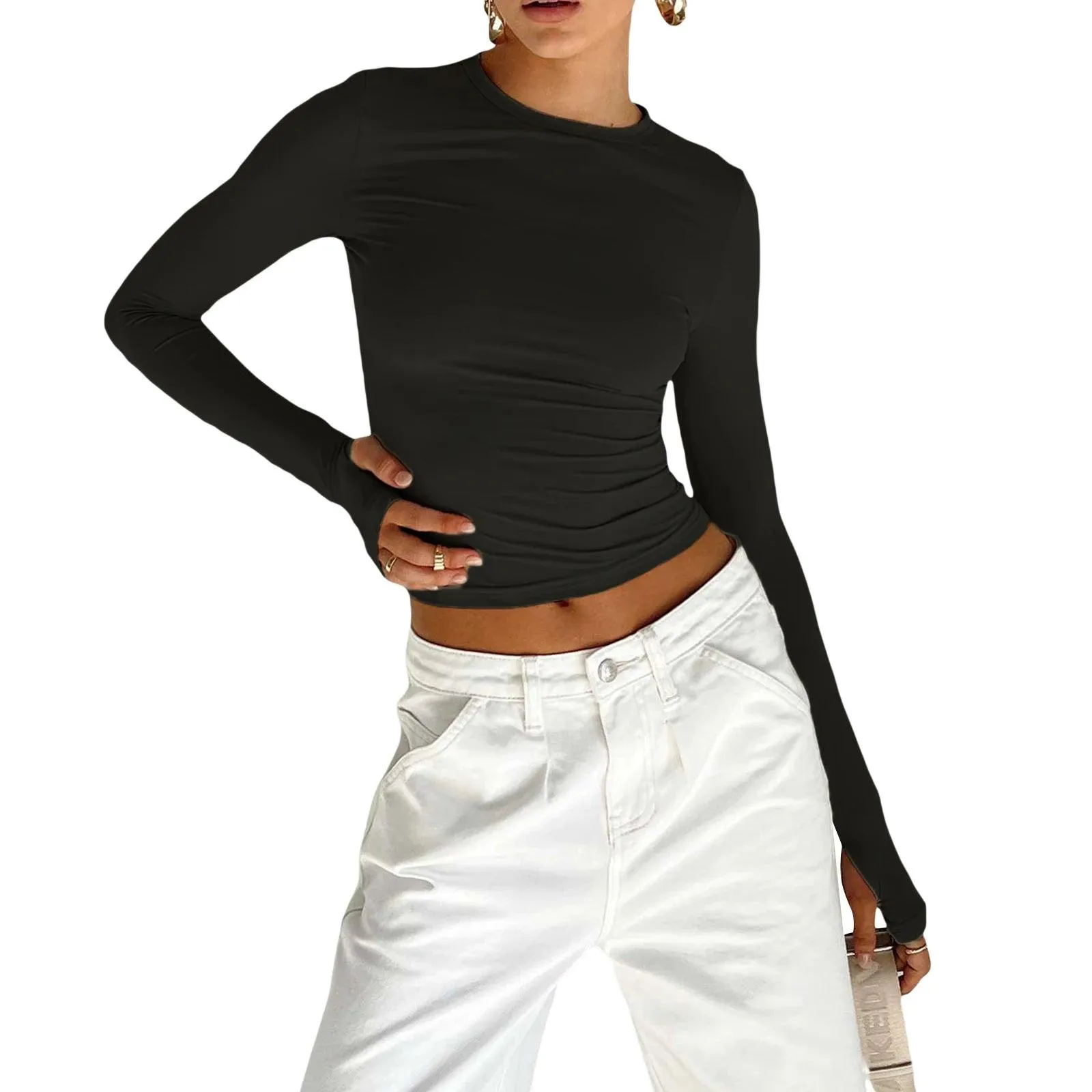 Chic Thumb Hole Crop Top: Stylish Must-Have for Women