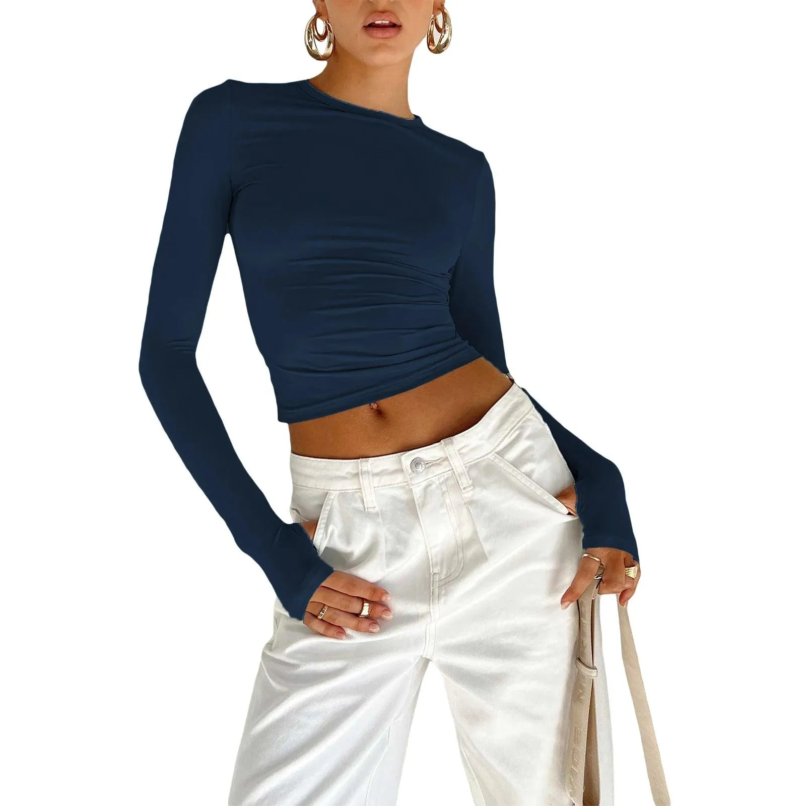 Chic Thumb Hole Crop Top: Stylish Must-Have for Women