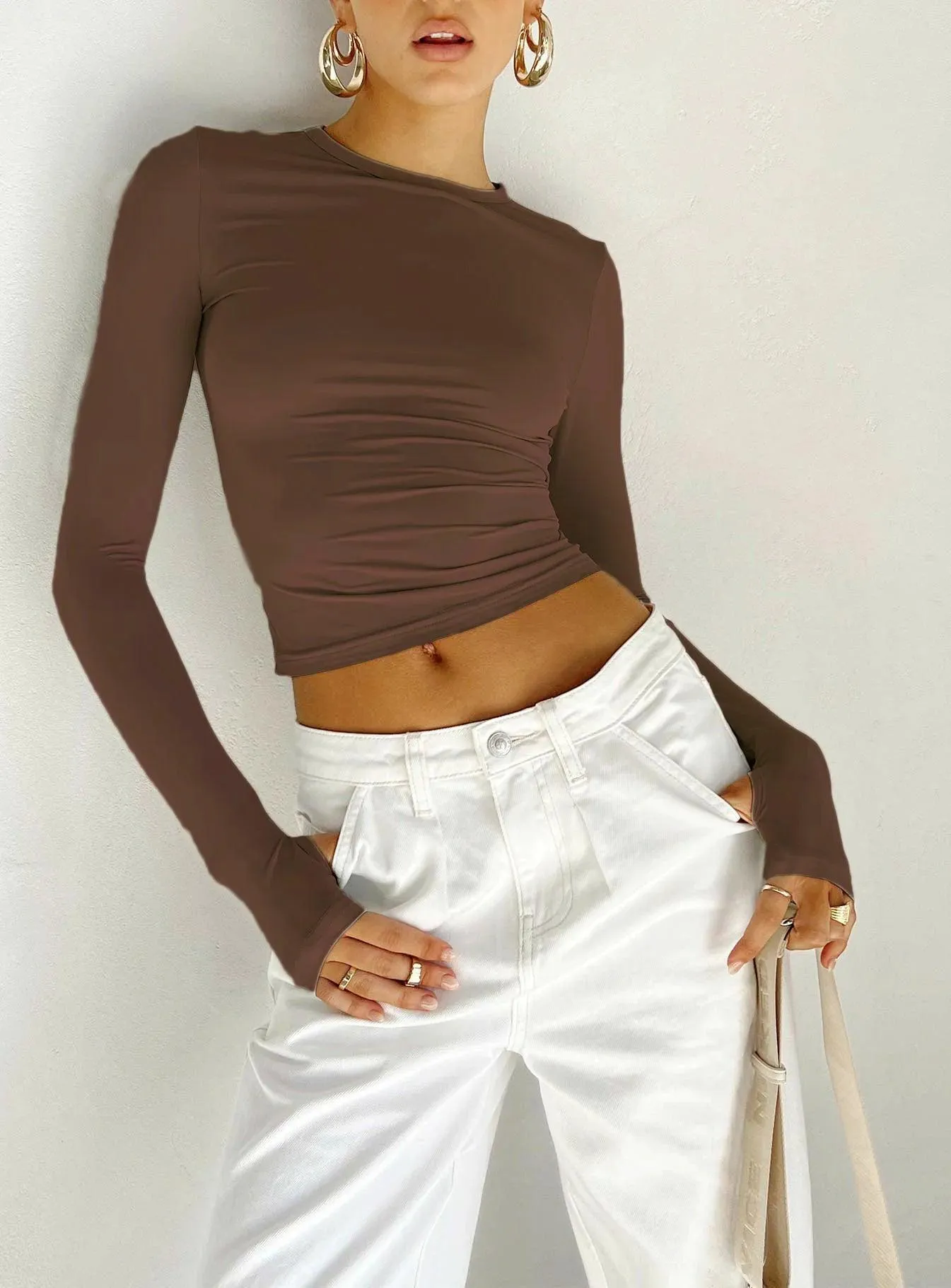 Chic Thumb Hole Crop Top: Stylish Must-Have for Women