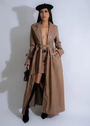 Cityscape Elegance Faux Leather Skirt Set Brown