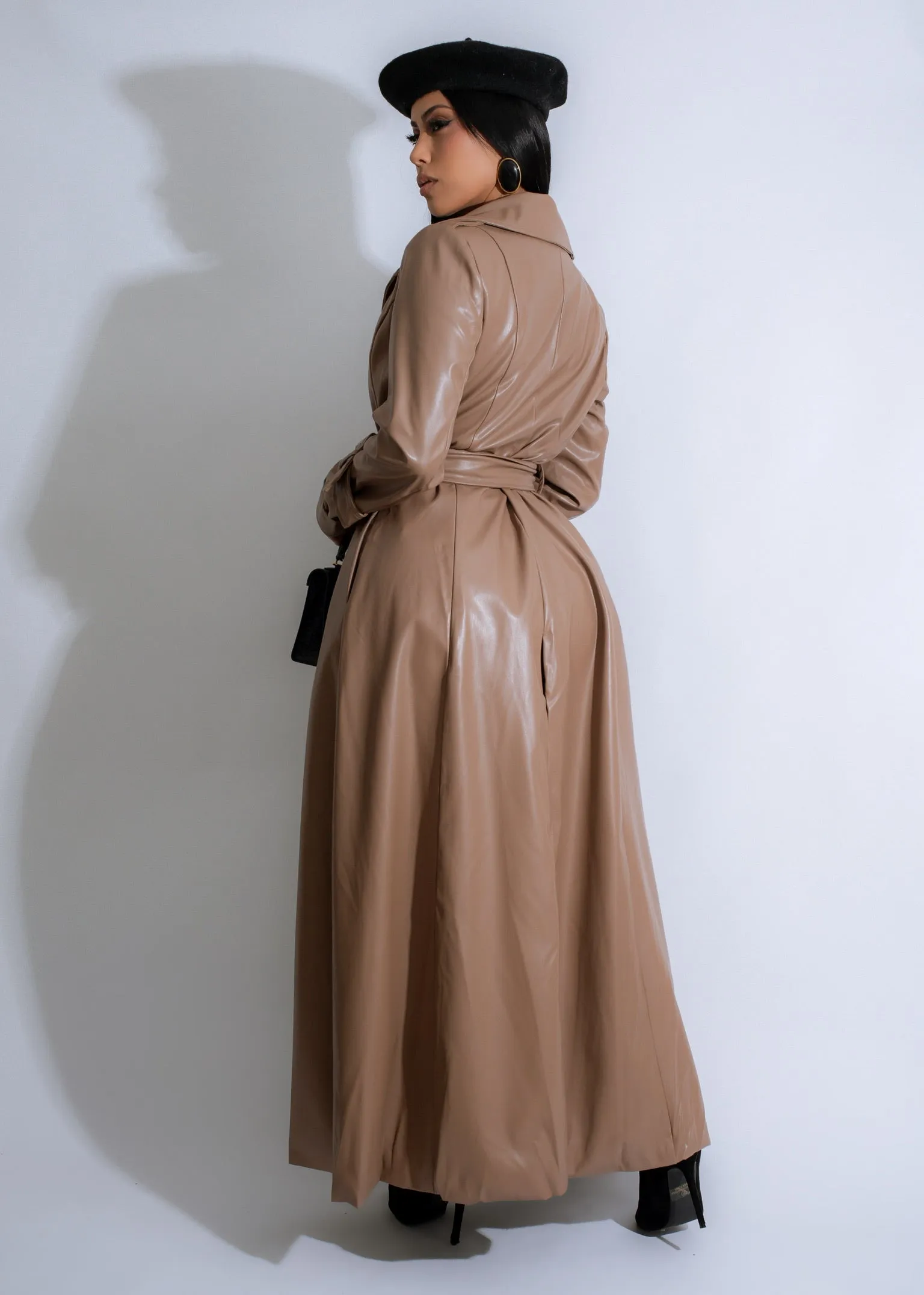 Cityscape Elegance Faux Leather Skirt Set Brown