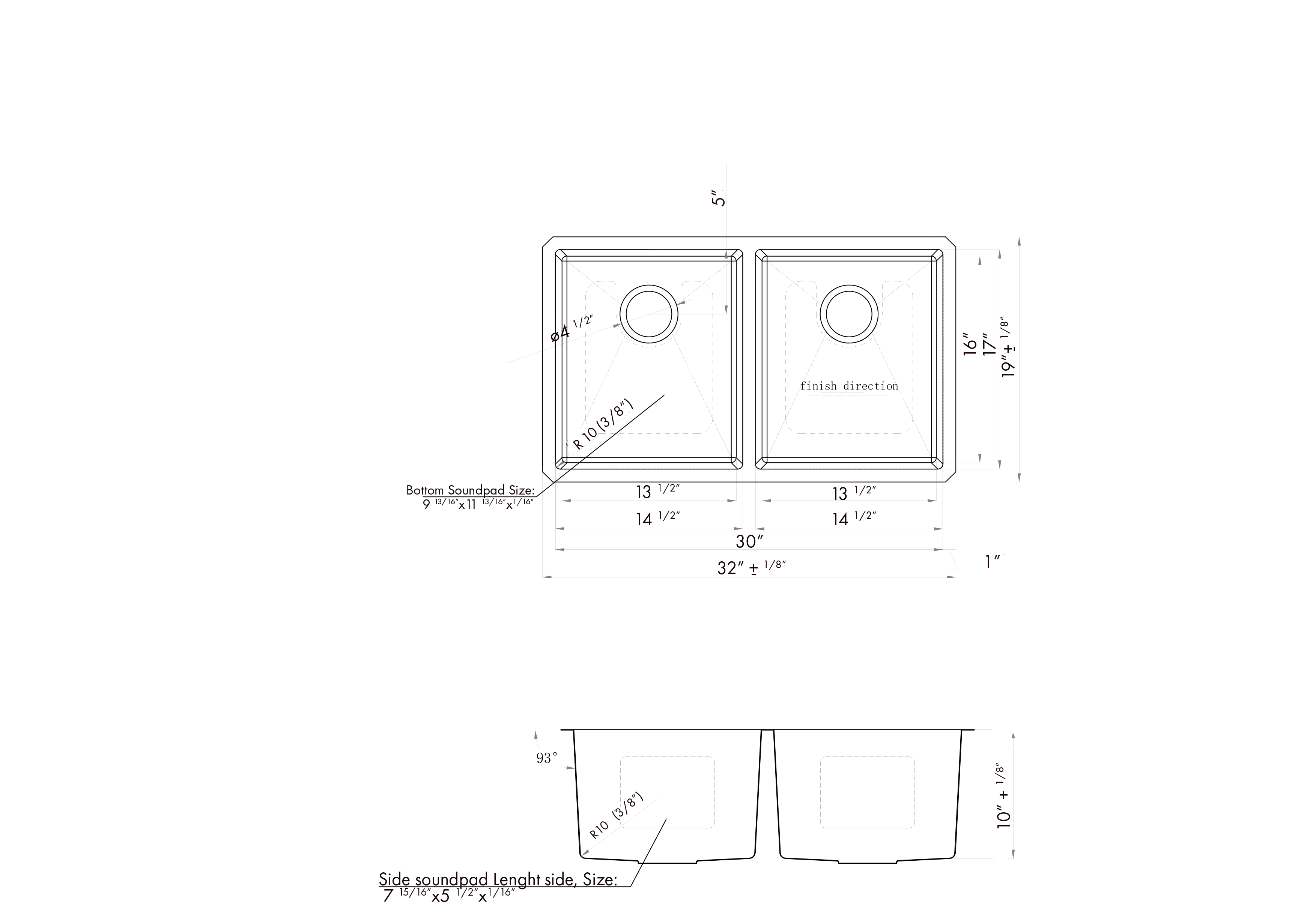 DAX 50/50 Double Bowl Undermount Kitchen Sink 32 x 18 - R10 - 18G. No Accessories Included (DX-T3219A-R10-X)