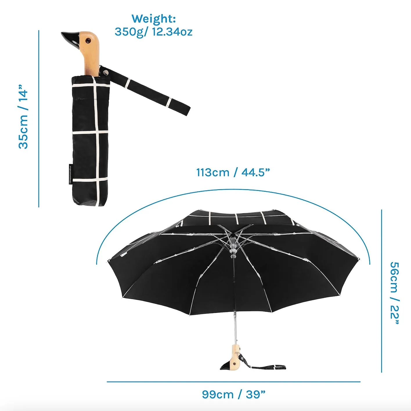 Duck Umbrella Compact | Black Grid