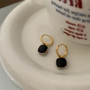 Gold Hoop Earrings with Black Charm jlt11687