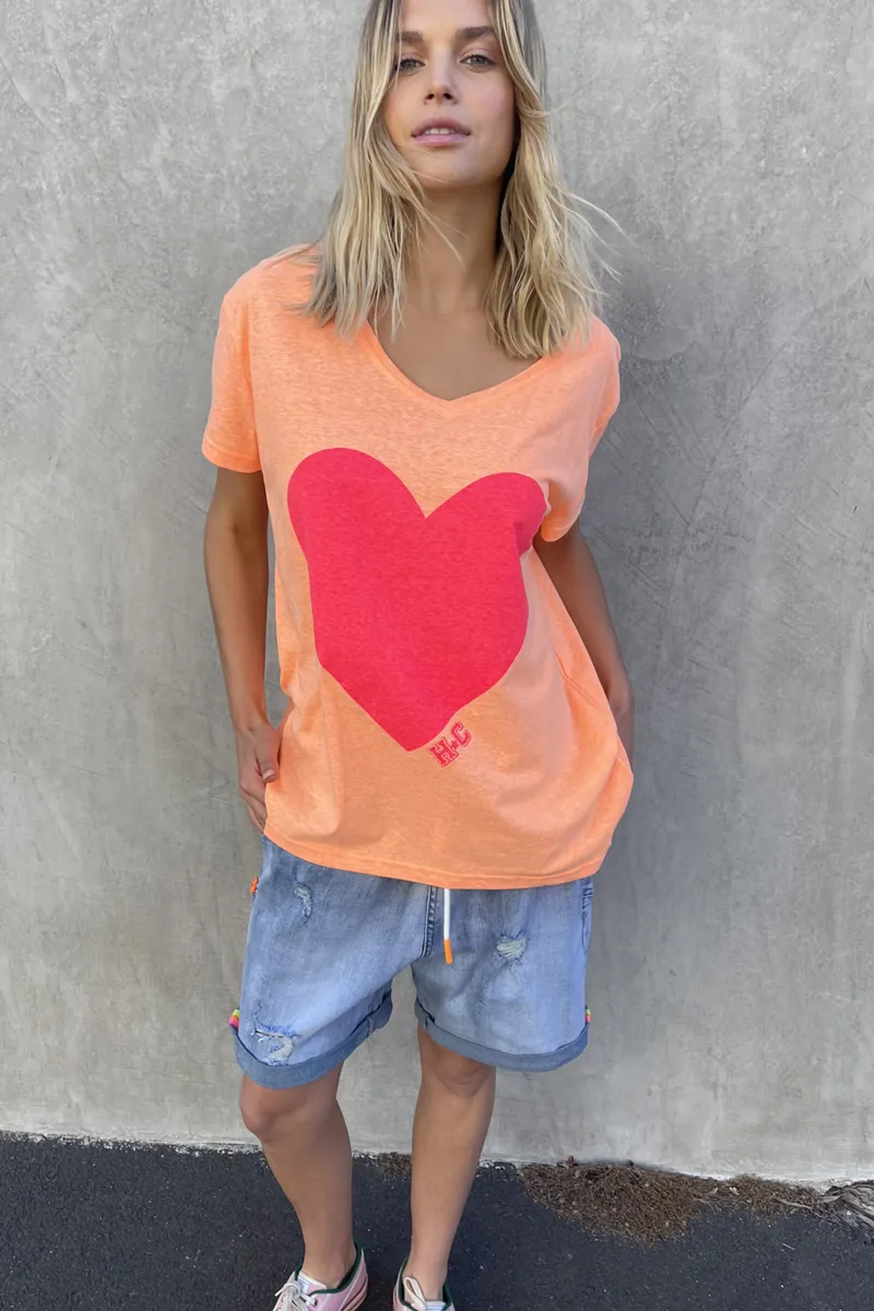 Hammill & Co - Oversized V Neck Tee - Orange/Pink