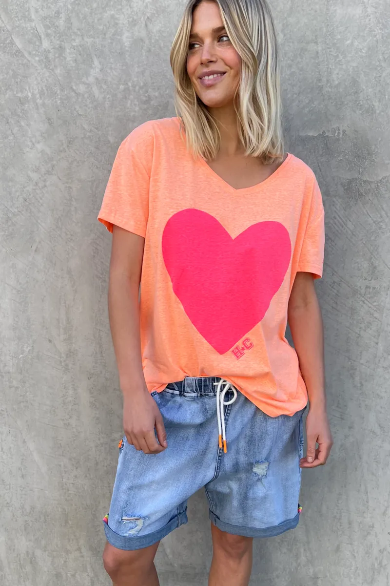 Hammill & Co - Oversized V Neck Tee - Orange/Pink