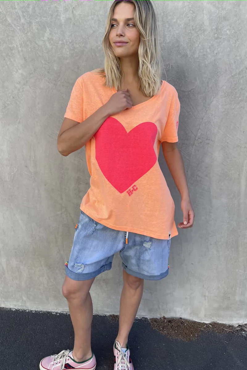 Hammill & Co - Oversized V Neck Tee - Orange/Pink