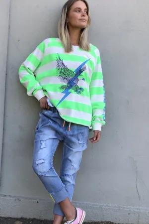 Hammill & Co - Raw Hem Green Stripe Sweat