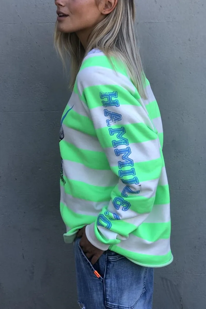 Hammill & Co - Raw Hem Green Stripe Sweat