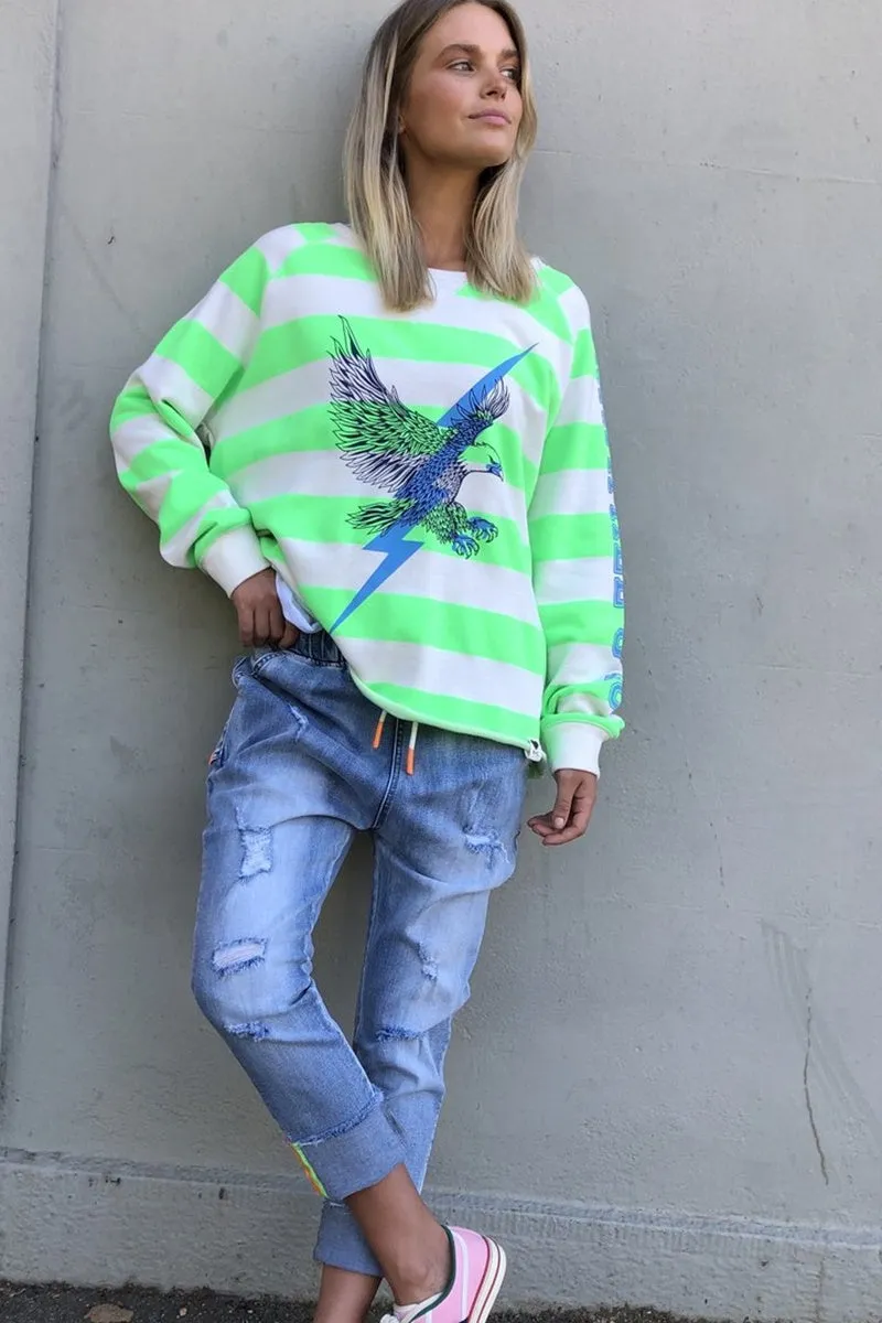 Hammill & Co - Raw Hem Green Stripe Sweat