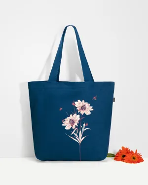 Large Zipper Tote Bag - Happy Flowers