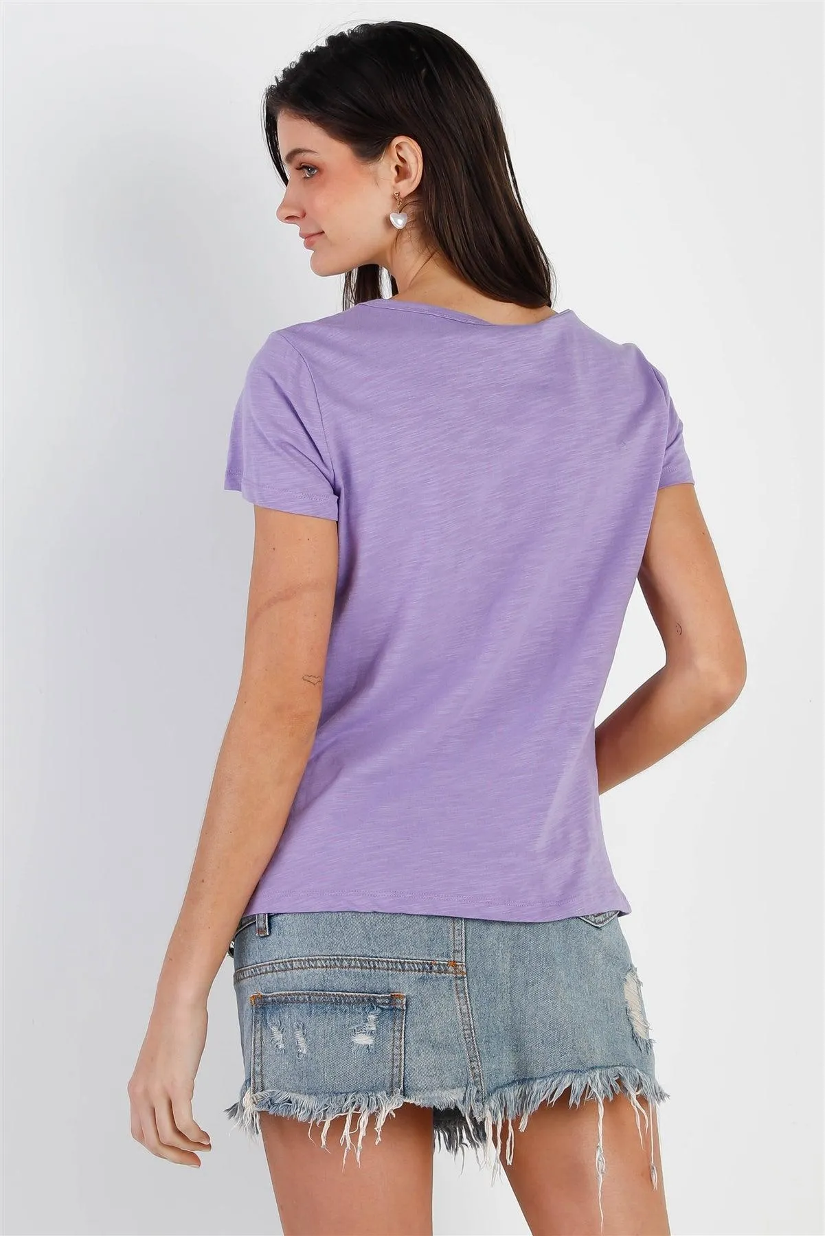 Lavender Cotton Front Tie Detail Short Sleeve Top /2-1-1-2
