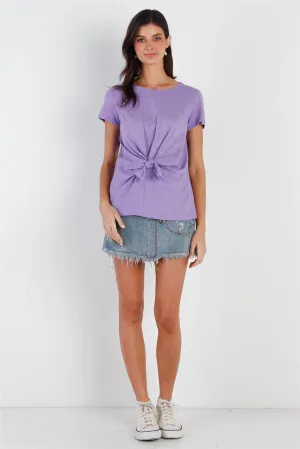 Lavender Cotton Front Tie Detail Short Sleeve Top /2-1-1-2