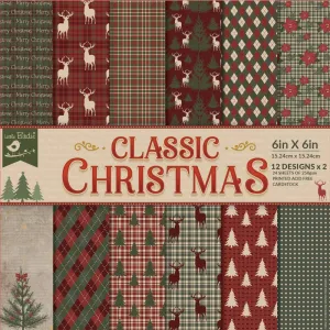 Little Birdie Cardstock 24 Sheet Pack 6"X6" Classic Christmas*