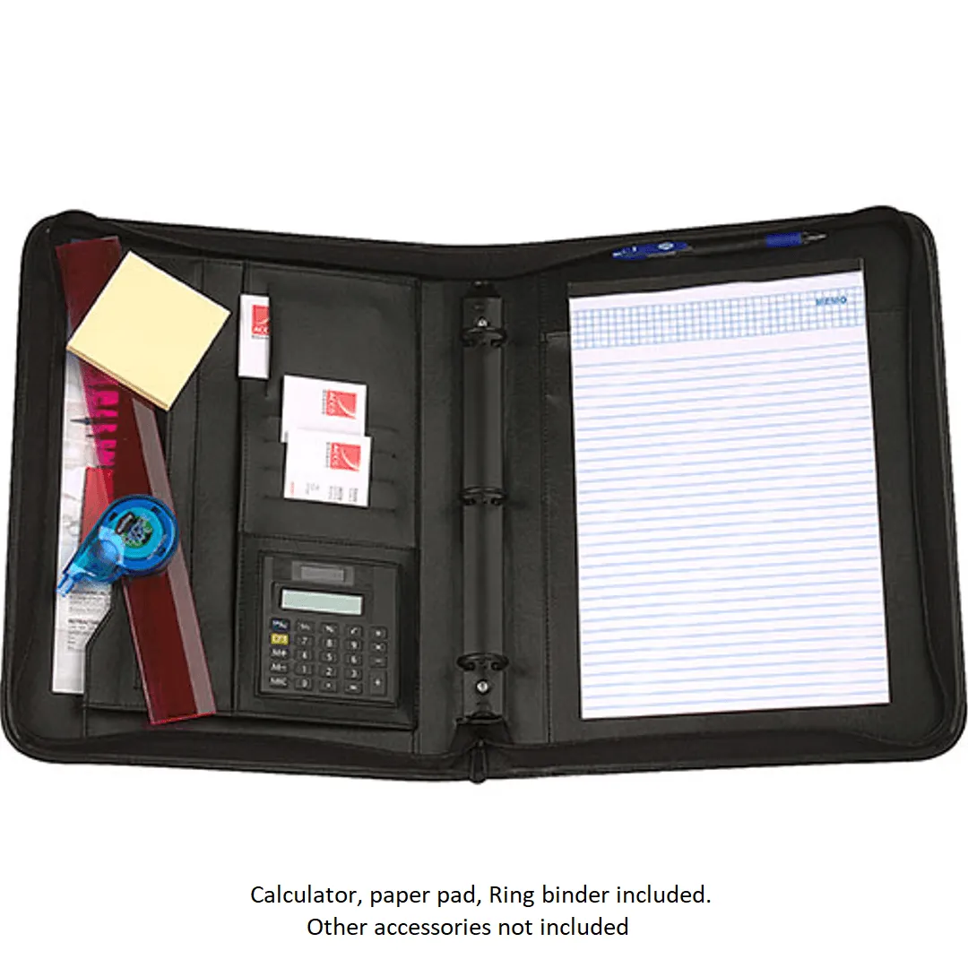 Marbig Compendium Carry Drop Handle Zipper Calculator Writing Pad Ring Binder Black