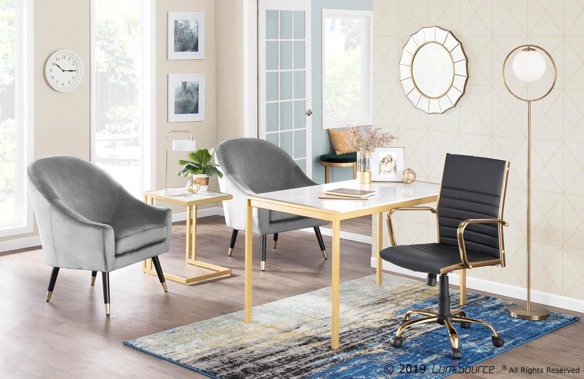 Master Contemporary Adjustable Office Chair with Swivel in Gold with Black Faux Leather by LumiSource
