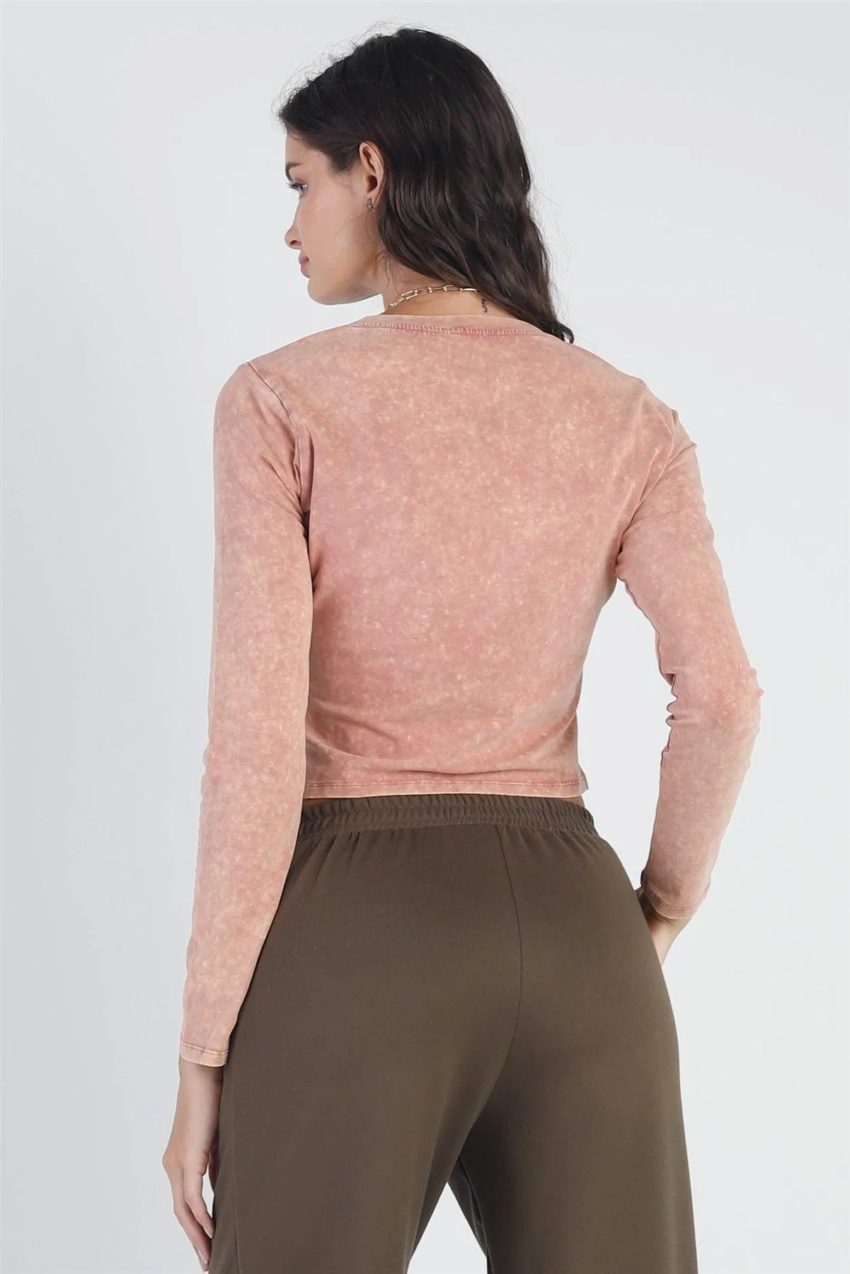 Mauve Acid Wash Long Sleeve Crop Top /2-2-1