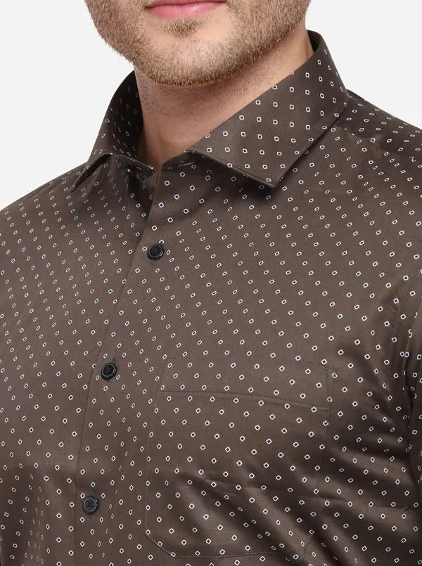 Olive Printed Slim Fit Formal Shirt | Greenfibre