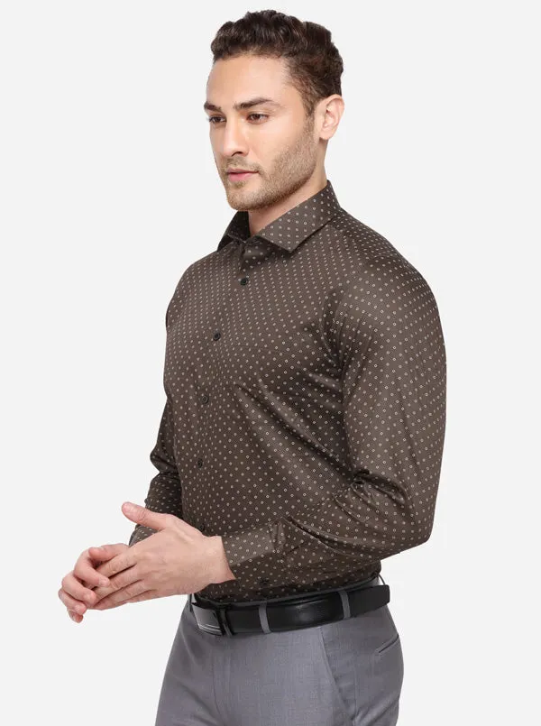 Olive Printed Slim Fit Formal Shirt | Greenfibre