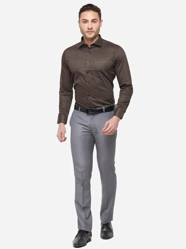 Olive Printed Slim Fit Formal Shirt | Greenfibre