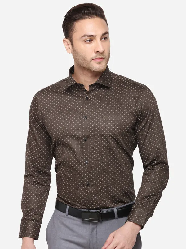 Olive Printed Slim Fit Formal Shirt | Greenfibre