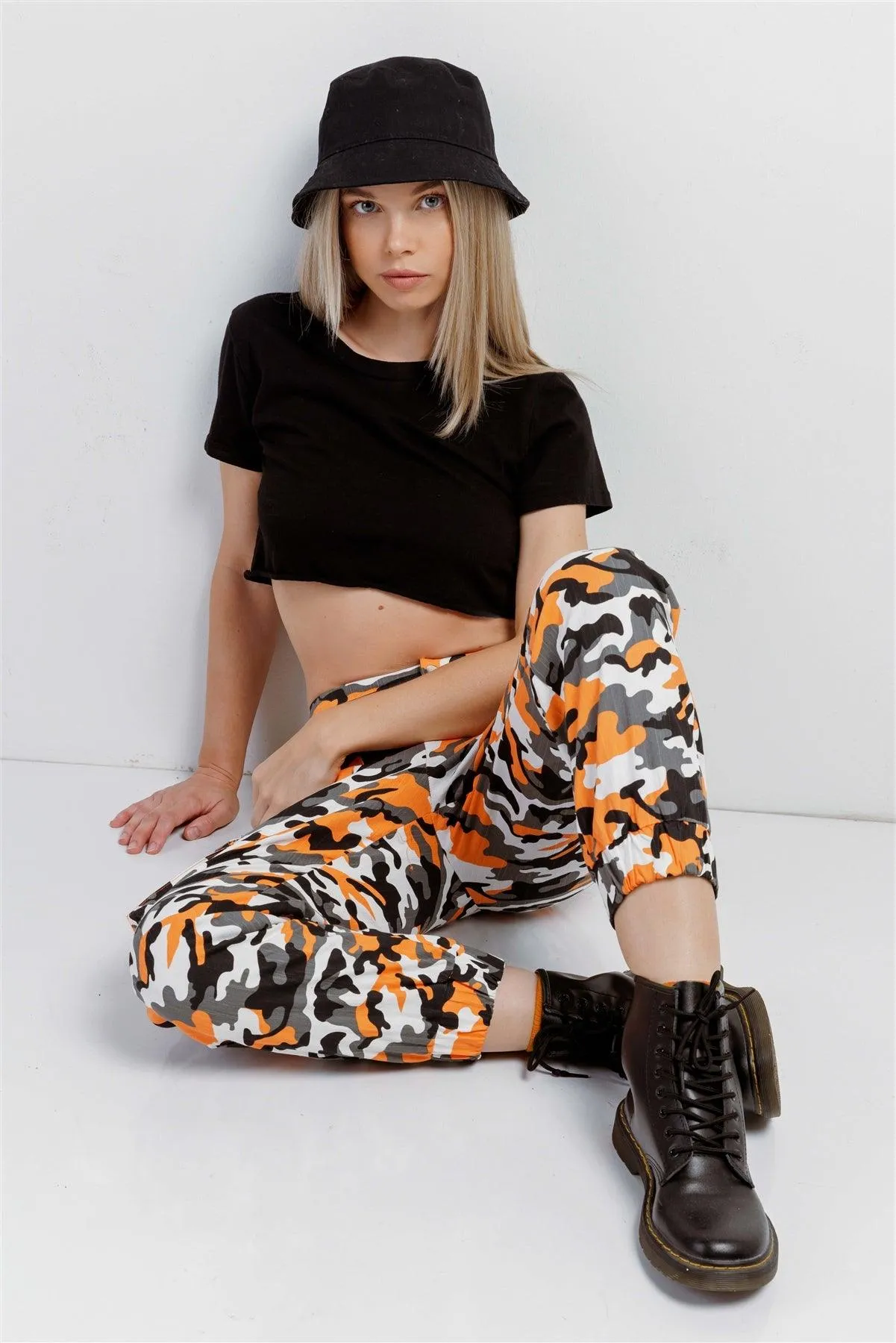 Orange & Black, White, Camouflage High Waisted Cargo Pants /2-2-2
