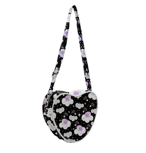 Shooting star clouds black heart shaped shoulder bag [made to order]